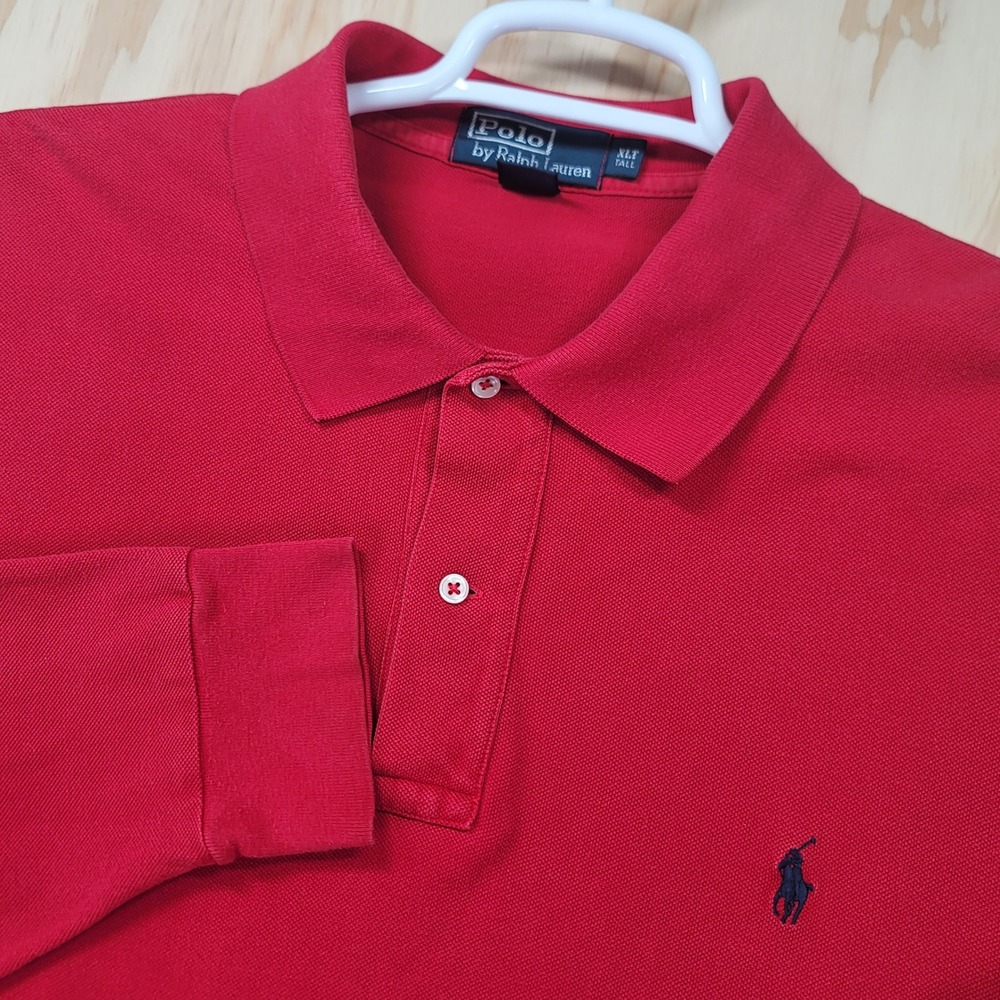 Polo Ralph Lauren Mens XLT Tall Red Long Sleeve Pique Rugby Polo Shirt VTG 90's